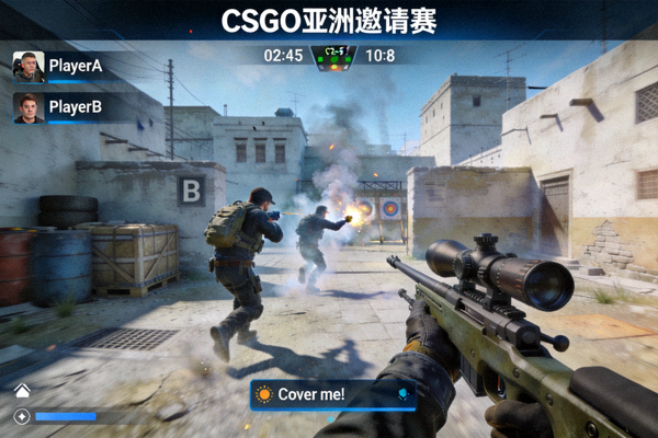 CSGO亚洲邀请赛直播画面，选手正在进行战术配合