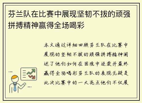 芬兰队在比赛中展现坚韧不拔的顽强拼搏精神赢得全场喝彩
