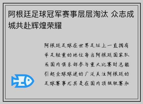 阿根廷足球冠军赛事层层淘汰 众志成城共赴辉煌荣耀