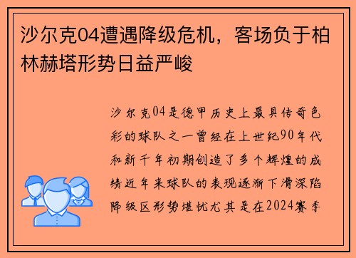 沙尔克04遭遇降级危机，客场负于柏林赫塔形势日益严峻