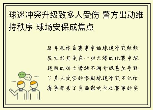 球迷冲突升级致多人受伤 警方出动维持秩序 球场安保成焦点
