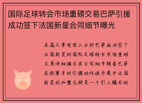 国际足球转会市场重磅交易巴萨引援成功签下法国新星合同细节曝光